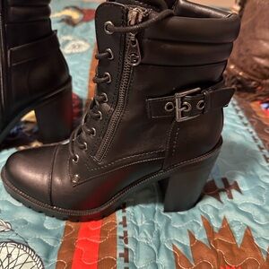 G by Guess Black Lace-Up Heeled Boots
